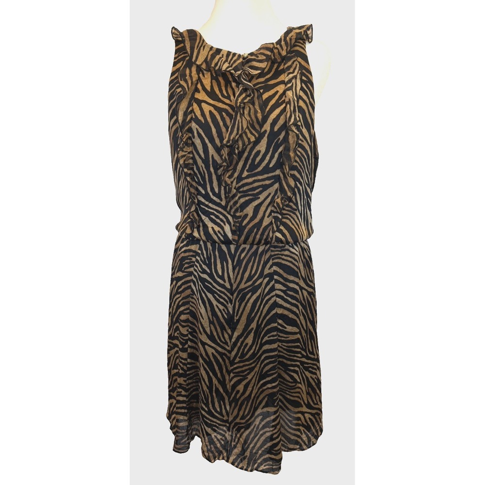 White House Black Market Tiger Print Silk Dress Size 8 Cocktail Party Evening